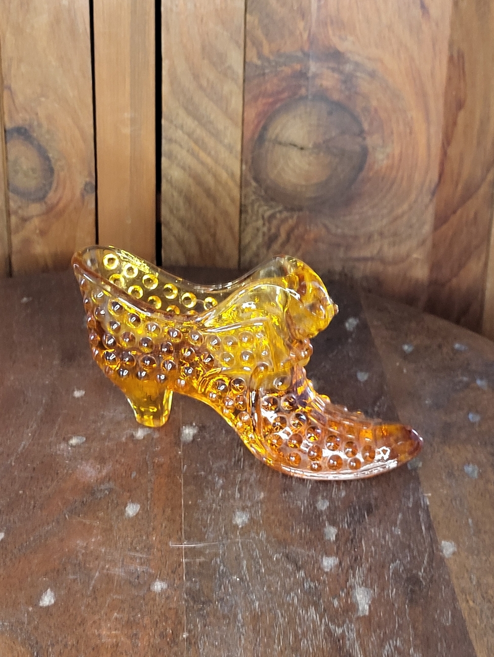 Amber Glass Hobnail Shoe Figurine - Picture 10 of 14